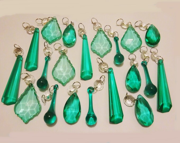 20 Chandelier Drops Glass Crystals Deco Aqua Marine Turquoise Beads Prisms Parts Christmas Tree Wedding Decorations Light Lamp Crafts Spares