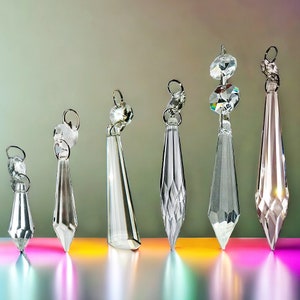 Pick from 6 Icicle Torpedo Hanging Beads Sun Catchers Chandelier Glass Crystals Vintage Christmas Tree Decorations Droplets Light Lamp Parts