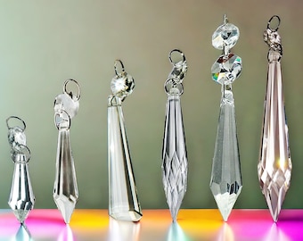 Pick from 6 Icicle Torpedo Hanging Beads Sun Catchers Chandelier Glass Crystals Vintage Christmas Tree Decorations Droplets Light Lamp Parts