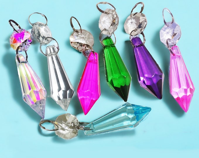 Pick a Colour Chandelier Drops Glass Crystals Droplets Beads Vintage Retro Lamp Light Spare Parts Torpedo Sun Catchers Window Decorations