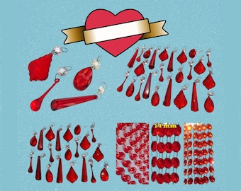 Sets 6 12 24 Claret Red Chandelier Drops Glass Crystals Droplets Beads Vintage Christmas Tree Wedding Decorations Light Crafts Parts Prisms