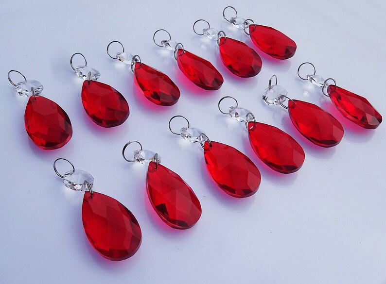 Chandelier Drops Glass Crystals Red Droplets Chic Oval Beads Etsy UK