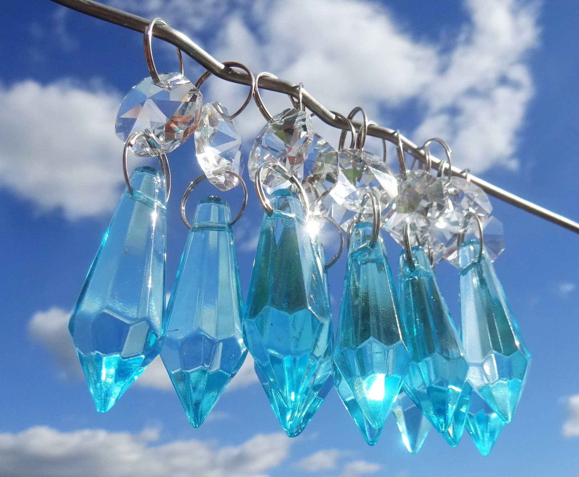 Aqua Teal Turquoise Chandelier Drops Glass Crystals Retro Droplets
