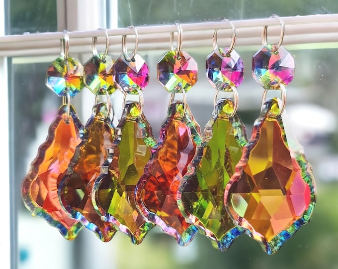 Crystals Droplets Leaf Prism AB Vitrail Rainbow Sun Catchers Chandelier Drops Glass Beads Colour Wedding Decorations Crafts Lamp Light Parts