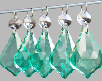 Aqua Marine Chandelier Drops Glass Crystals Droplets Prisms Leaf Vintage Christmas Tree Wedding Decorations Beads Hanging Window Ornaments