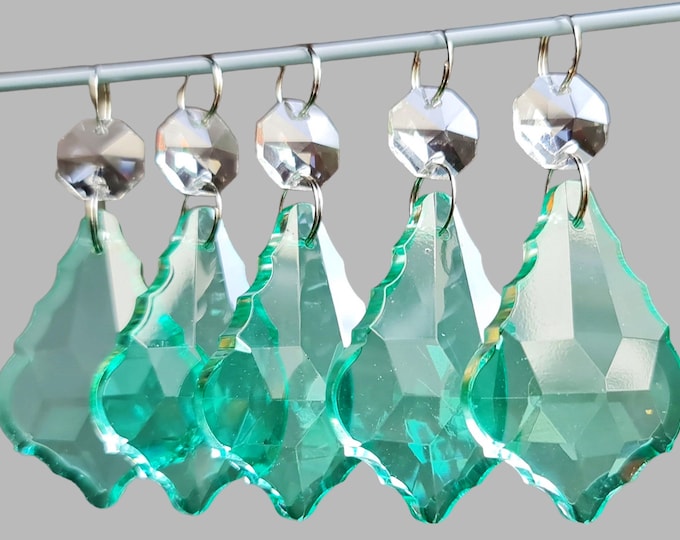 Aqua Marine Chandelier Drops Glass Crystals Droplets Prisms Leaf Vintage Christmas Tree Wedding Decorations Beads Hanging Window Ornaments