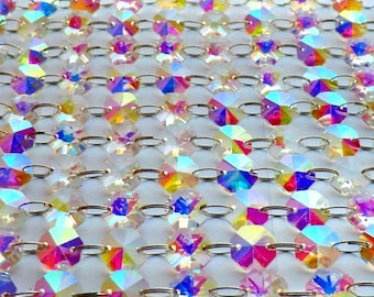 14mm Octagon Aurora Borealis AB Chandelier Drops Cut Glass Crystals Light Parts Droplets Beads Christmas Tree Wedding Decorations Garlands