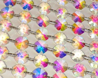 14mm Octagon Aurora Borealis AB Chandelier Drops Glass Crystals Crafts Parts Droplets Deco Beads Christmas Tree Wedding Decorations Garlands
