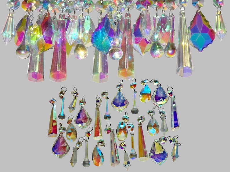 25 Aurora Borealis AB Chandelier Drops Glass Crystals Droplets Beads Christmas Tree Wedding Garden Patio Decoration Crafts Light Lamp Parts image 2