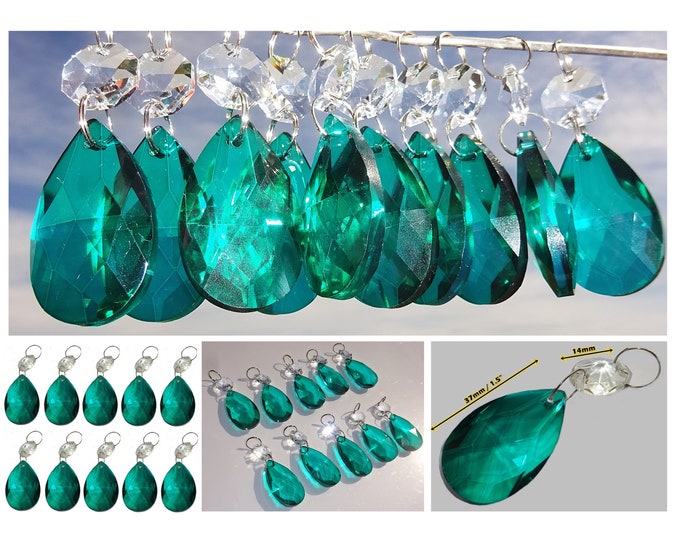 Peacock Green Chandelier Drops Glass Crystals Droplets Oval Beads Vintage Light Christmas Tree Wedding Decorations Hobby Crafts Beading