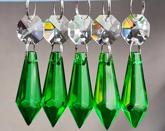 Emerald Green Torpedo Icicle Chandelier Drops Glass Crystals Droplets Beads Christmas Tree Wedding Decorations Light Lamp Parts Prisms Retro