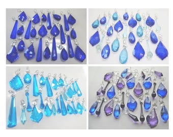 Choice of 4 Teal Blue Purple Sets Chandelier Drops Glass Crystals Droplets Mix Beads Vintage Christmas Tree Wedding Decorations Light Parts