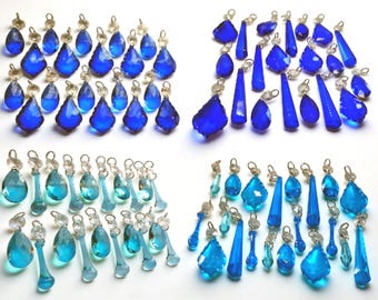 Choose From 4 Sets of 20 Piece Teal Blue Aqua Chandelier Drops Cut Glass Crystals Droplets Vintage Christmas Tree Wedding Decorations Prisms