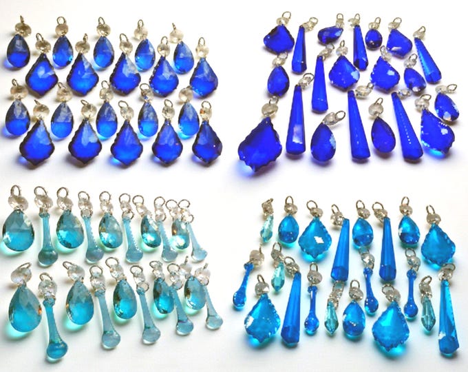 Choose From 4 Sets of 20 Piece Teal Blue Aqua Chandelier Drops Cut Glass Crystals Droplets Vintage Christmas Tree Wedding Decorations Prisms