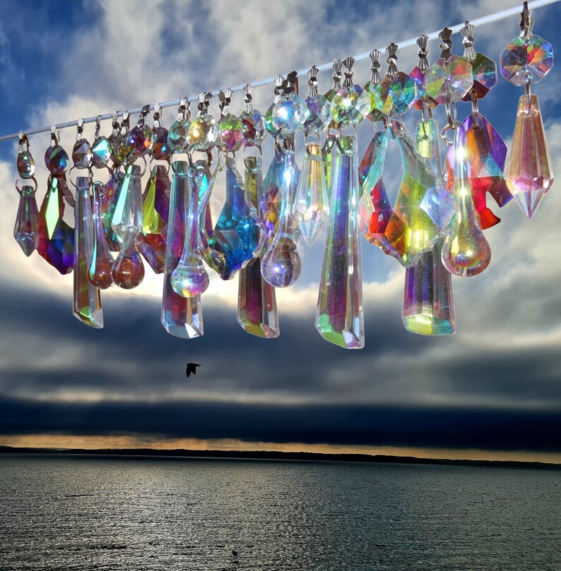 25 Aurora Borealis AB Chandelier Drops Glass Crystals Droplets Beads Christmas Tree Wedding Garden Patio Decoration Crafts Light Lamp Parts image 3