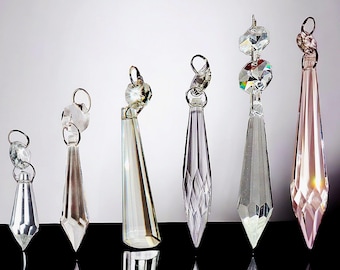 Choice of 6 Icicles Torpedo Prisms Chandelier Drops Cut Glass Beads Crystals Antique Christmas Tree Decorations Droplets Light Lamp Parts