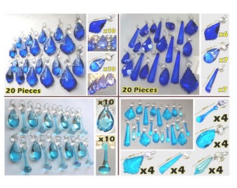 Choose From 4 Sets of 20 Piece Teal Blue Aqua Chandelier Drops Cut Glass Crystals Droplets Vintage Christmas Tree Wedding Decorations Prisms