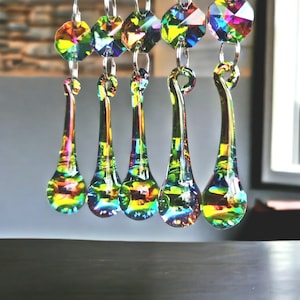 Rainbow Vitrail Rainbow AB Chandelier Drops Glass Crystals Droplets Orb Beads Colour Christmas Tree Wedding Decoration Crafts Light Parts