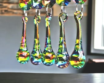 Rainbow Vitrail Rainbow AB Chandelier Drops Glass Crystals Droplets Orb Beads Colour Christmas Tree Wedding Decoration Crafts Light Parts