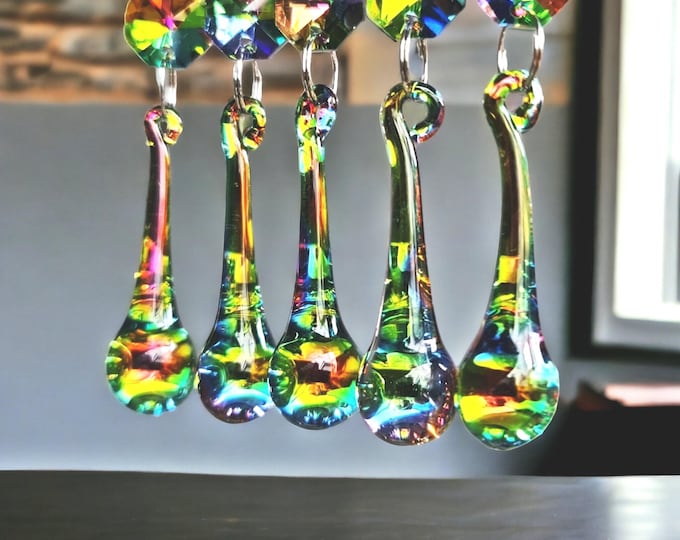 Rainbow Vitrail Rainbow AB Chandelier Drops Glass Crystals Droplets Orb Beads Colour Christmas Tree Wedding Decoration Crafts Light Parts