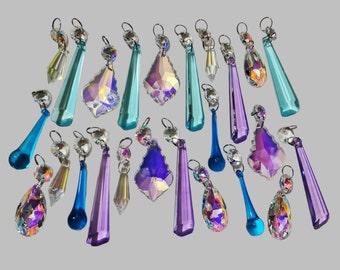 12 or 24 Aurora Borealis AB Pastel Chandelier Drops Cut Glass Crystals Droplets Beads Christmas Tree Wedding Window Decorations Light Parts