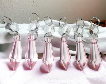 Light Pink Torpedo Chandelier Drops Glass Crystals Droplets Country Chic Prisms Vintage Christmas Tree Wedding Decorations Lamp Parts Beads