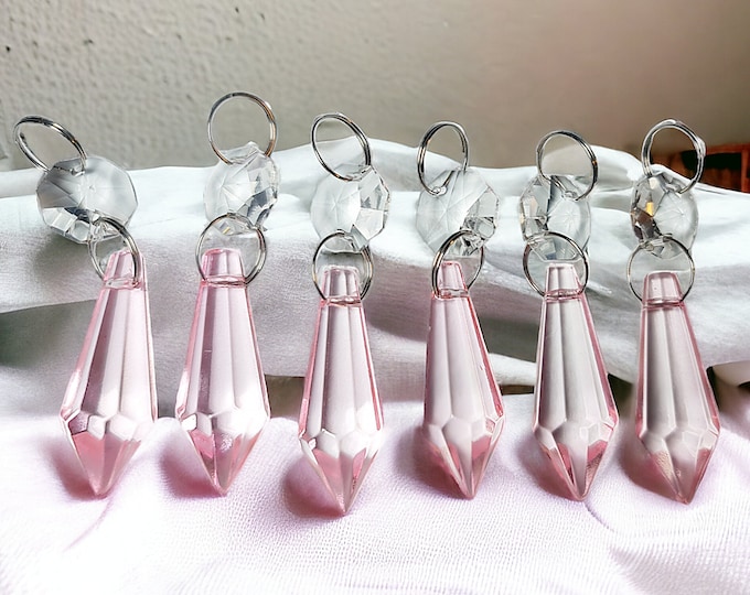 Light Pink Torpedo Chandelier Drops Glass Crystals Droplets Country Chic Prisms Vintage Christmas Tree Wedding Decorations Lamp Parts Beads