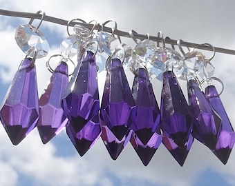 5 Purple Chandelier Drops Glass Crystals Droplets Torpedo Beads Feng Shui Vintage Christmas Tree Wedding Decorations Crafts Light Parts Chic
