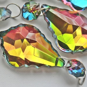 AB Vitrail Rainbow Chandelier Drops Glass Crystals Droplets Leaf Prisms Beads Colour Christmas Tree Wedding Decoration Gothic Crafts Parts