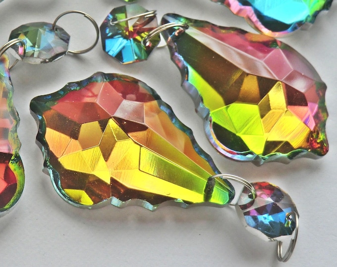 AB Vitrail Rainbow Chandelier Drops Glass Crystals Droplets Leaf Prisms Beads Colour Christmas Tree Wedding Decoration Gothic Crafts Parts
