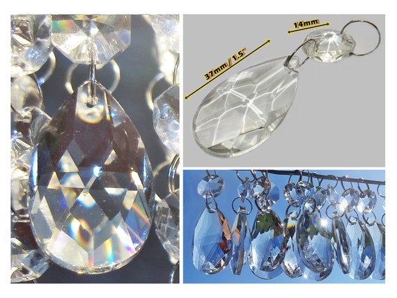 5 vintage French Crystal Glass Prisms Lamp Chandelier Part 2" tear drop pendant 