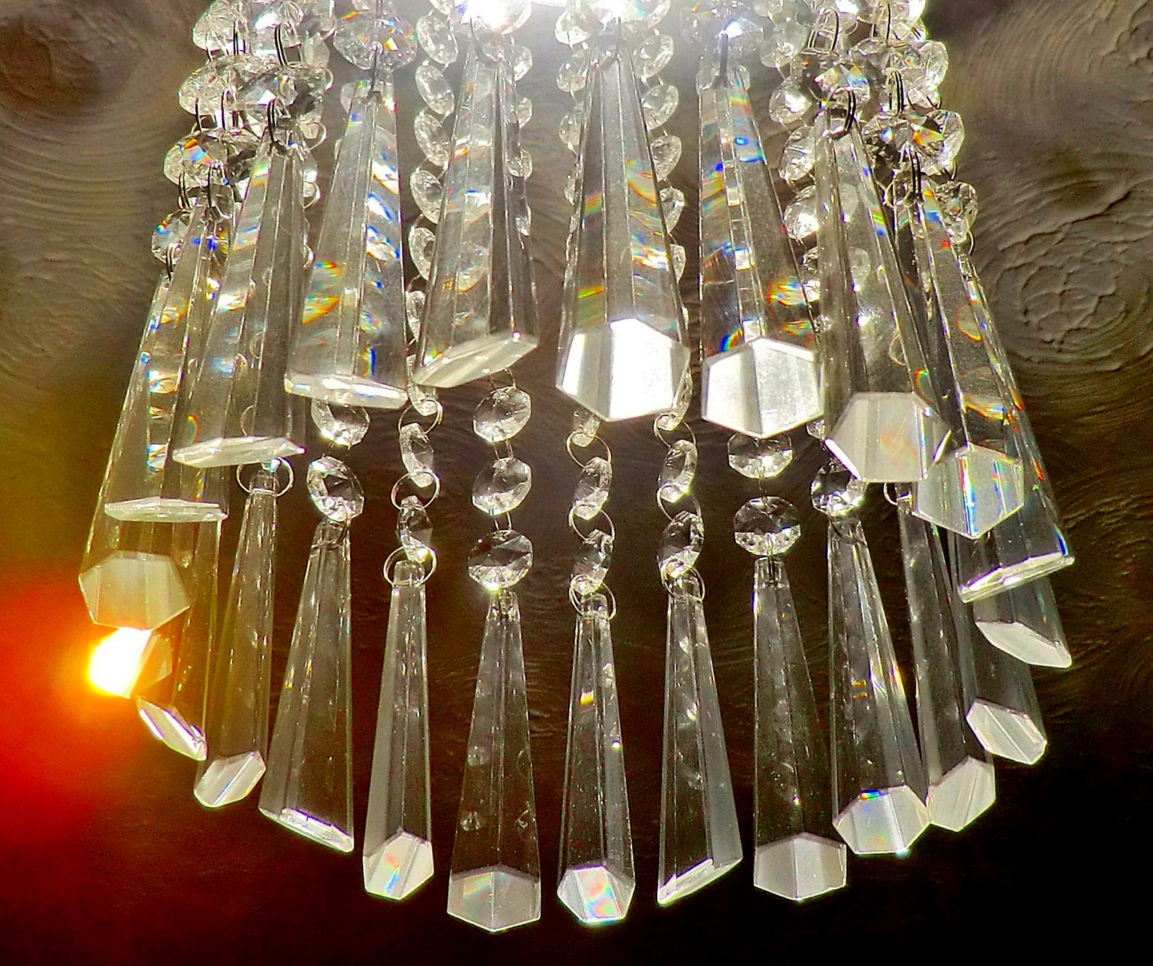 thumbnail image 2 of 20pc Clear Crystal Chandelier Icicle Prisms – Beaded Hanging Lamp Parts Gold Decor 2 of 6
