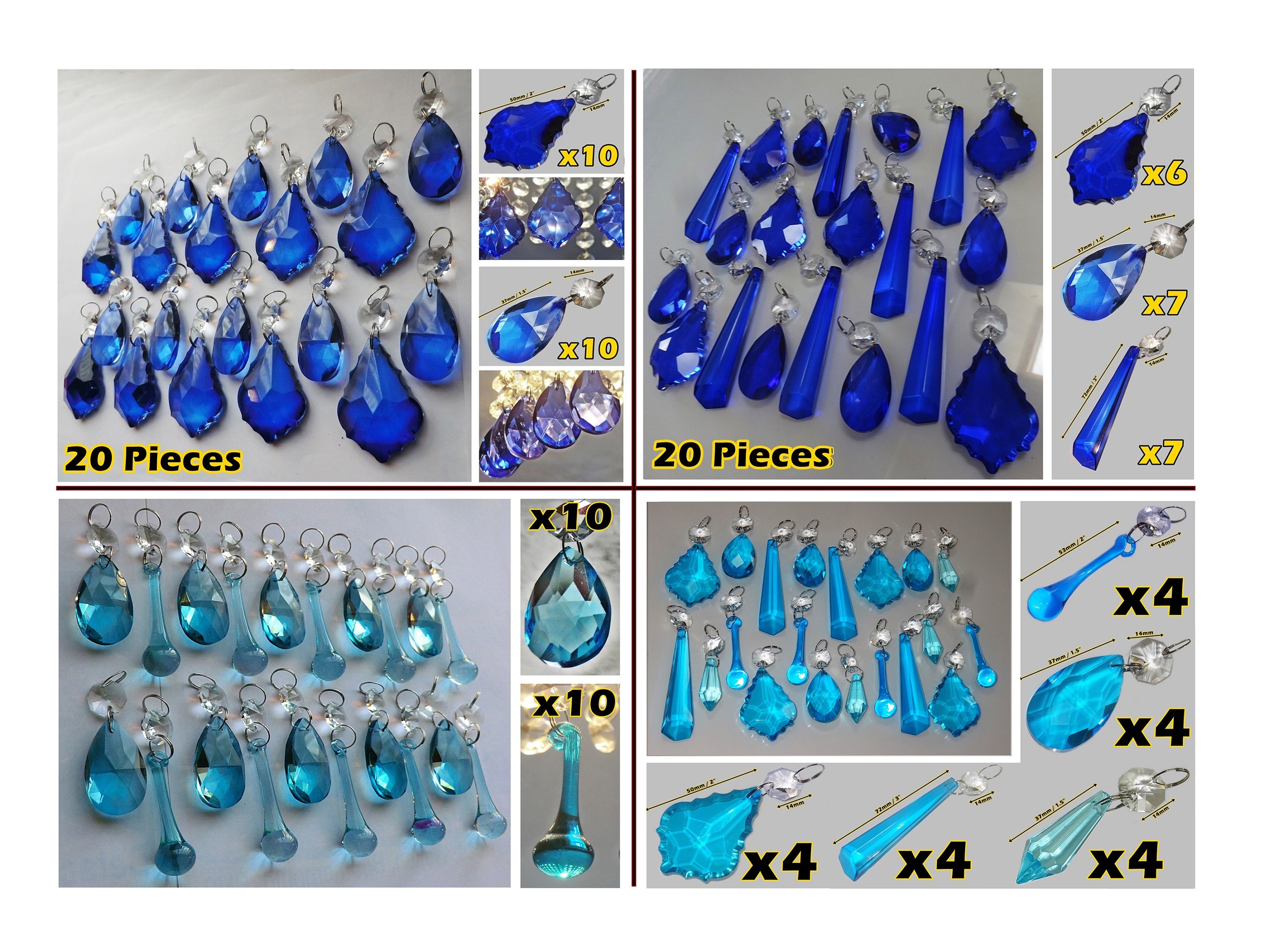 50 Blue Chandelier Glass Crystal Lamp Prisms Parts Hanging Drops Pendants 55mm 