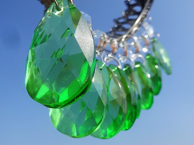 Emerald Green Chandelier Drops Glass Crystals Droplets Oval Etsy