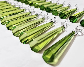 Sage Chandelier 3" Blunt Icicles Vintage Green Glass Crystals Droplets Beads Prisms Vintage Christmas Tree Wedding Decorations Lamp Parts