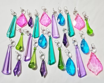 12 or 24 Tropical Multi Colour Christmas Tree Decorations Sun Catchers Chandelier Drops Glass Crystals Droplets Retro Wedding Beads Window