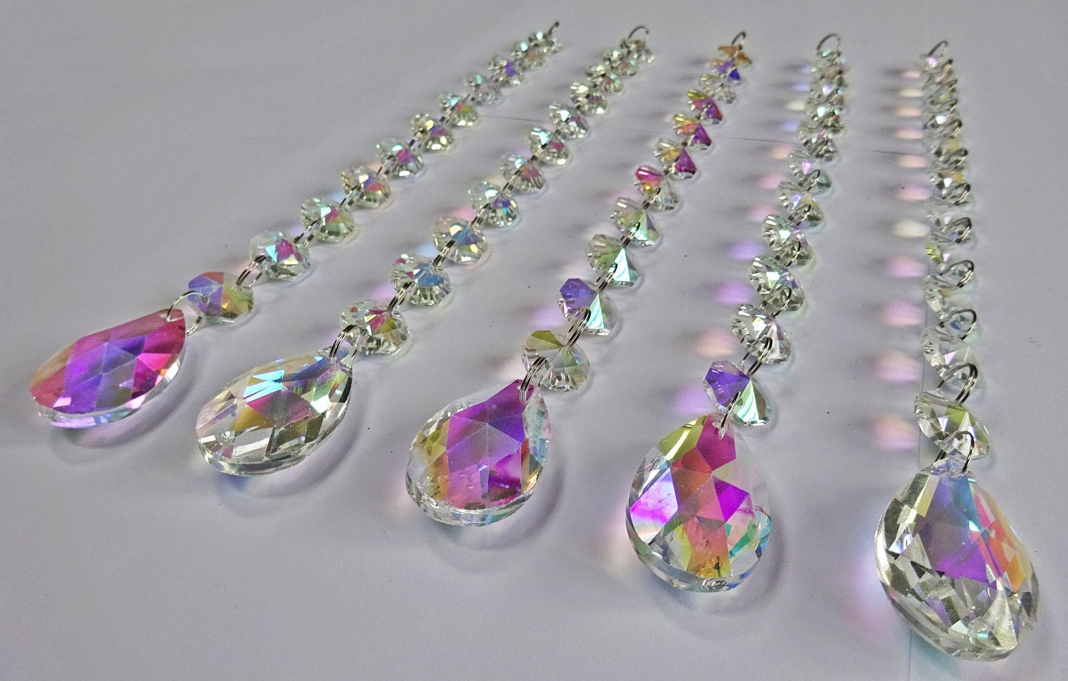 35" AB Aurora Borealis Rainbow Crystal Lamp Part Glass Chain Strand Wedding art 