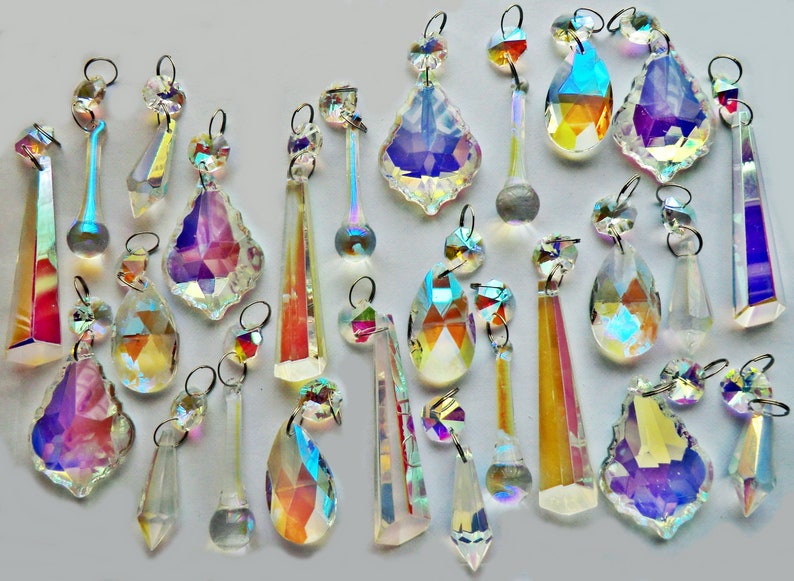25 Aurora Borealis AB Chandelier Drops Glass Crystals Droplets Beads Christmas Tree Wedding Garden Patio Decoration Crafts Light Lamp Parts image 4
