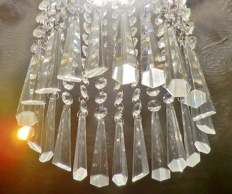 CHANDELIER LAMP LIGHT SHADE ANTIQUE BRASS VINTAGE LOOK GLASS DROPLETS BEAD DROPS