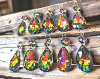 AB Vitrail Sun Catcher Rainbow Maker Chandelier Drops Glass Crystals Droplets Oval Prisms Beads Colour Christmas Tree Wedding Decorations