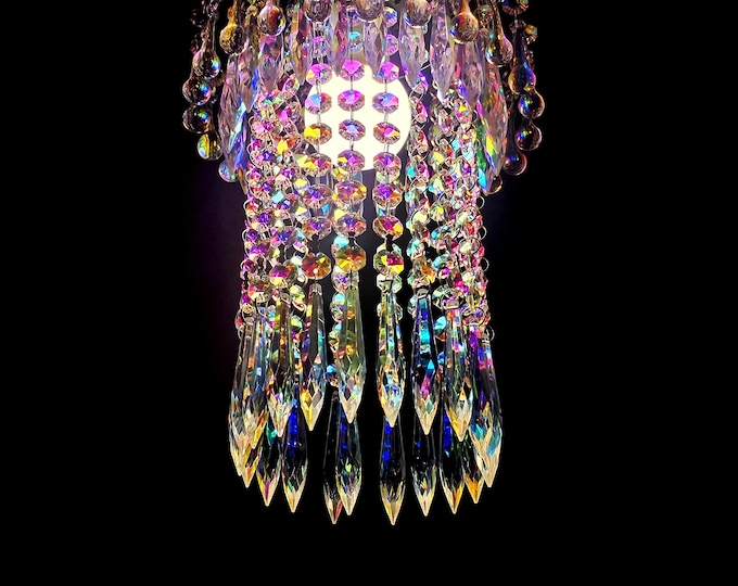 Unique Waterfall Chandelier Pendant Light 7.5" x 12" Customizable - Aurora Borealis Bespoke Ceiling Hanging Lamp Easy Fit Contemporary Retro