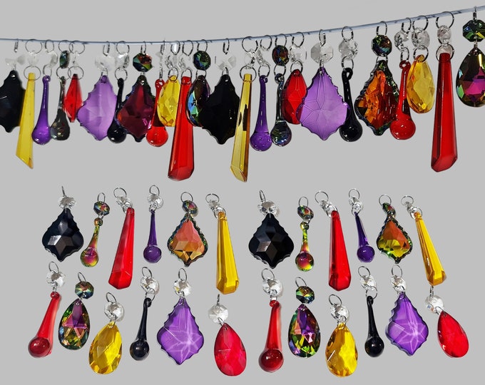 12 or 24 Gothic Halloween Autumn Fall Spooky Chandelier Drops Glass Crystals Droplets Retro Beads Window Decorations Light Witch Crafts Chic