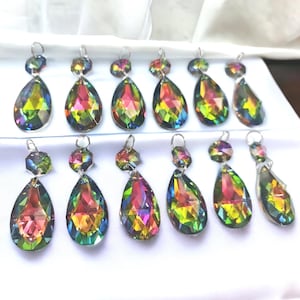 AB Vitrail Rainbow Chandelier Drops Glass Crystals Droplets Oval Prisms Beads Colour Christmas Tree Wedding Decoration Gothic Crafts Parts