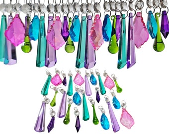 12 or 24 Tropical Multi Colour Christmas Tree Decorations Sun Catchers Chandelier Drops Glass Crystals Droplets Retro Wedding Beads Window