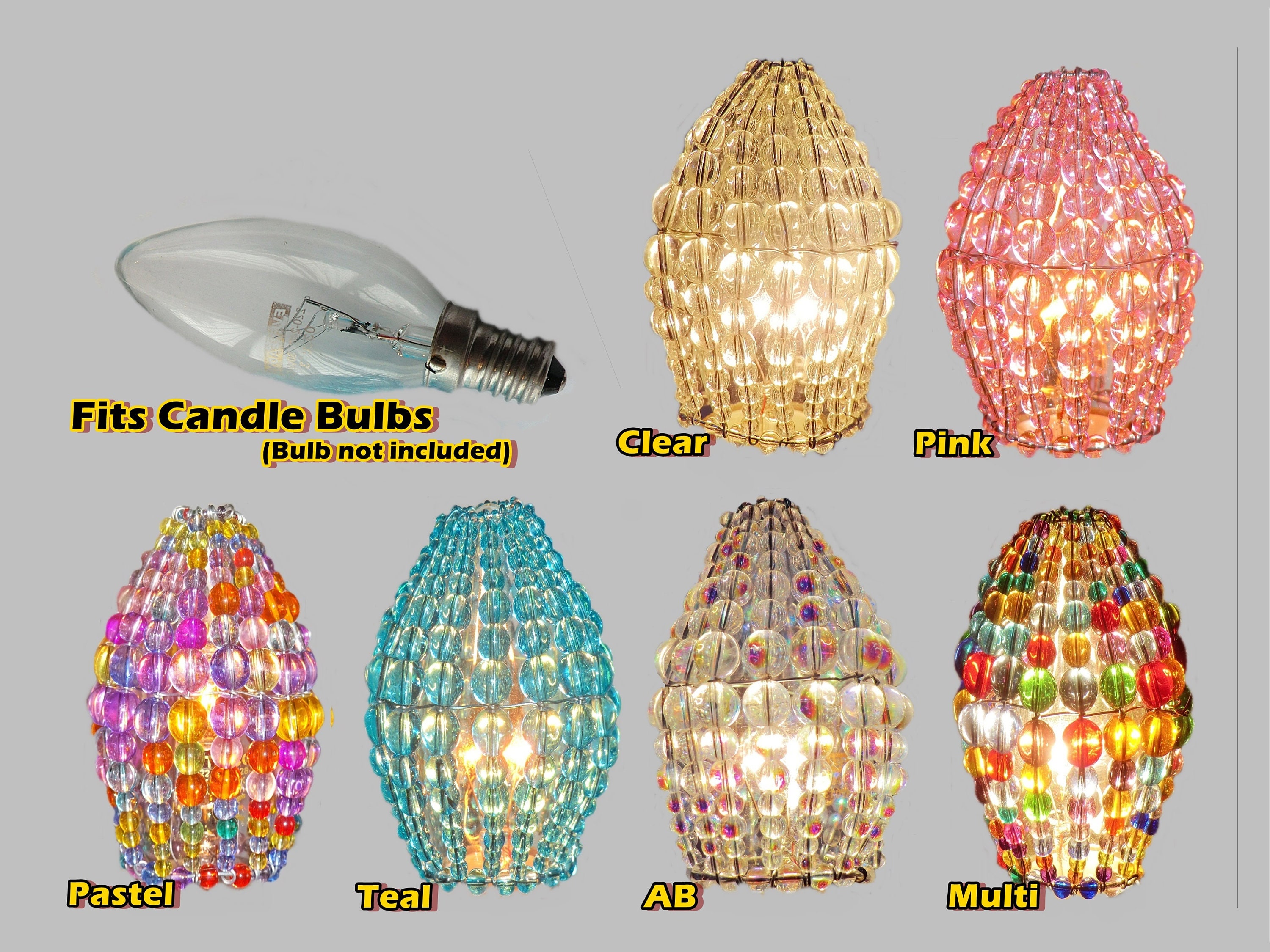Crystal Chandelier Inspired Glass Bead Lightbulb Candle Size Bulb Cover