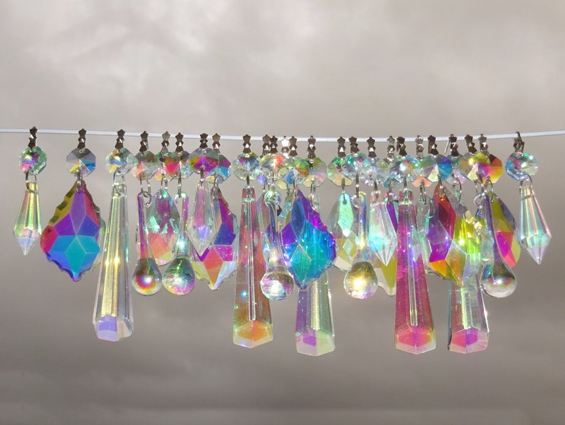 25 Aurora Borealis AB Chandelier Drops Glass Crystals Droplets Beads Christmas Tree Wedding Garden Patio Decoration Crafts Light Lamp Parts image 8