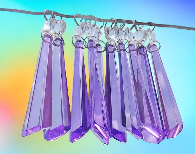 Lilac Light Purple Chandelier Cut Glass Crystals Droplets Icicle Beads Vintage Christmas Wishing Tree Wedding Decorations Prisms Lamp Parts