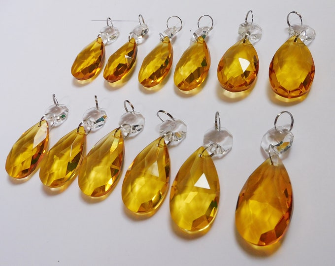 Chandelier Drops Glass Crystals Orange Droplets Oval Beads Prisms Vintage Christmas Tree Wedding Decorations Light Lamp Parts Beading Topaz