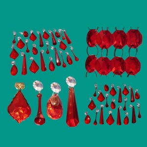 Red Chandelier Drops Glass Crystals Droplets Beads Shapes Sets Garlands Vintage Christmas Tree Wedding Decorations Light Crafts Parts Prism