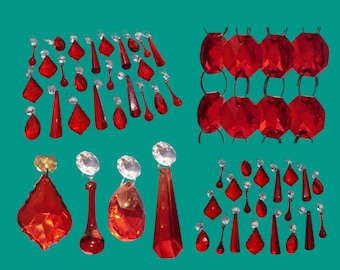 Red Chandelier Drops Glass Crystals Droplets Beads Shapes Sets Garlands Vintage Christmas Tree Wedding Decorations Light Crafts Parts Prism